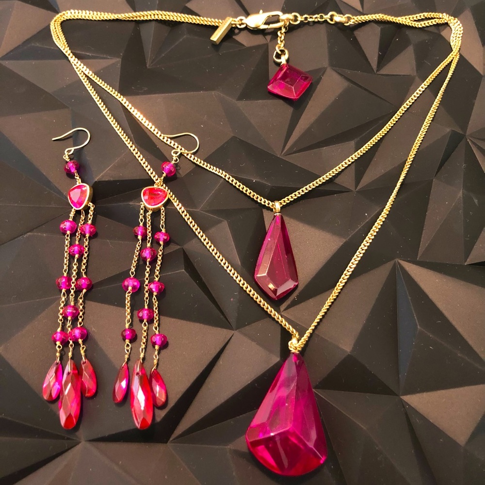 Kenneth Cole Magenta Pink Necklace and Earrings